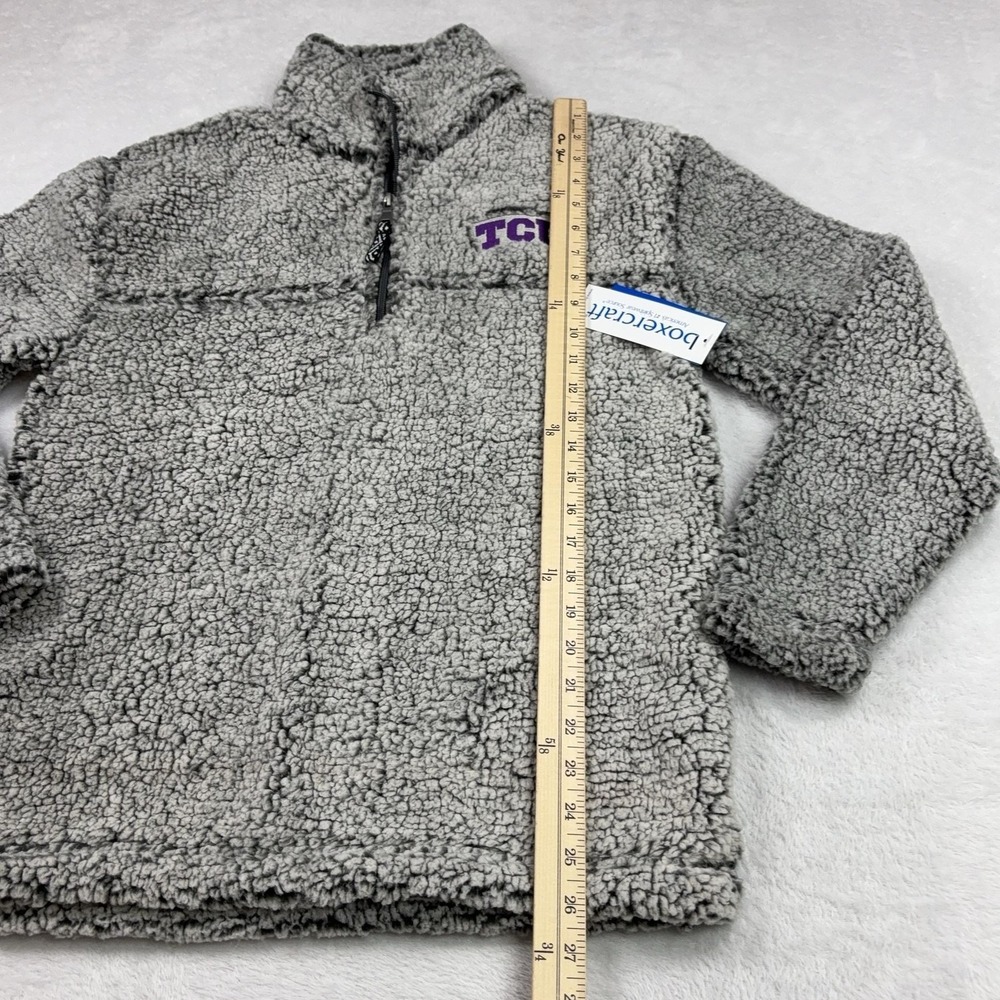 TCU Boxercraft Sherpa Sweatshirt Womens XS Gray Pullover Embroidered Chest Logo - Picture 9 of 14
